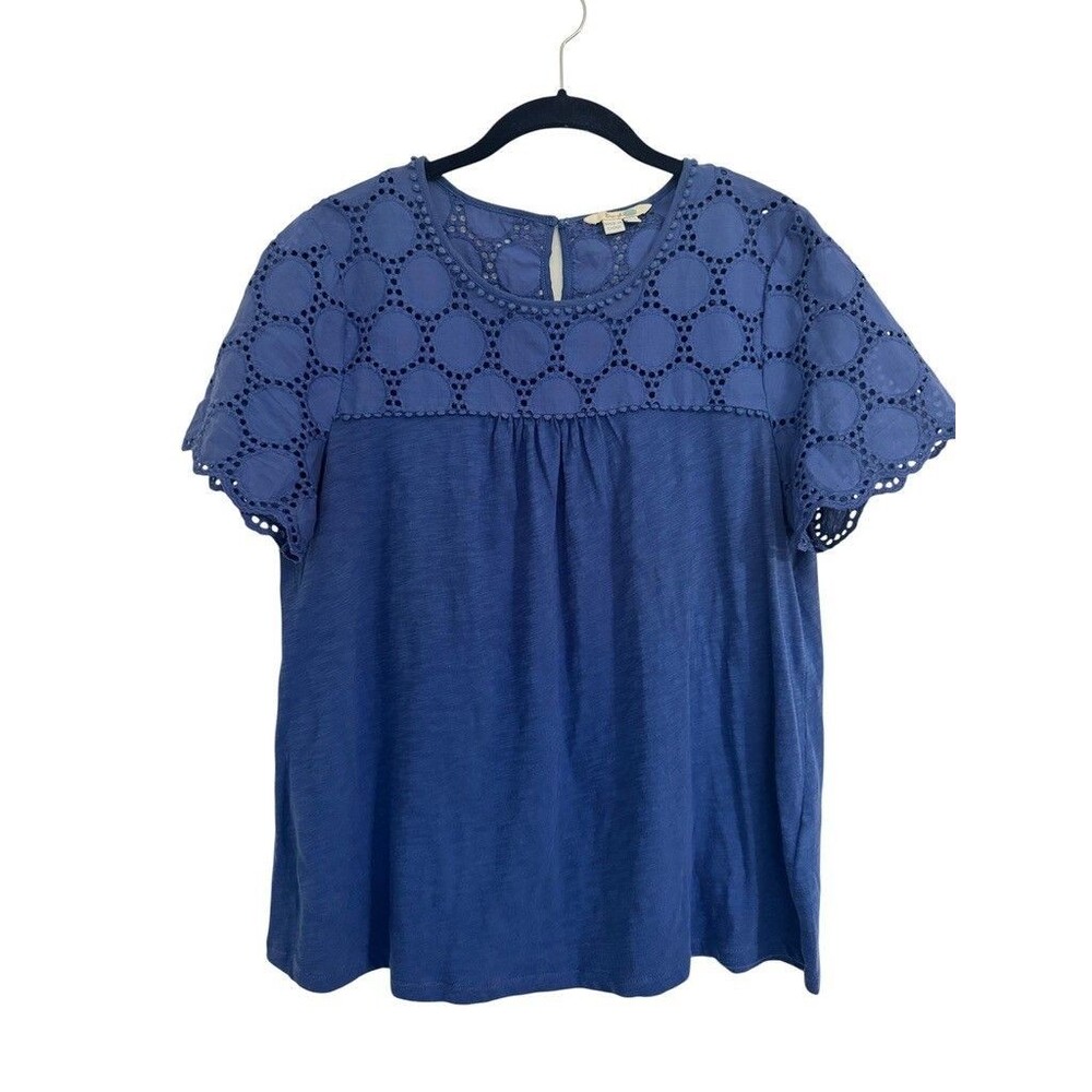 BODEN Womens MEDIUM Size 10 Eugenie Broderie Blue Top Cotton Breathable Lightwei